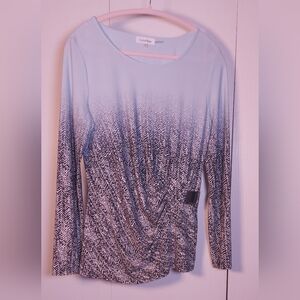 Calvin Klein Long Sleeve Top Size Medium Gradient Patterned Design Side Ruching